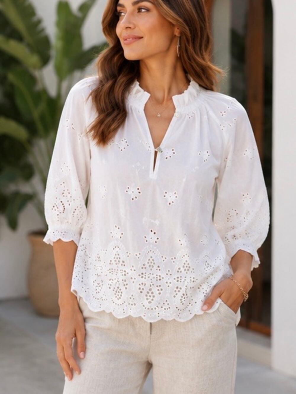 NWT Tart Collections White Eyelet Embroidered Cotton Blouse Small